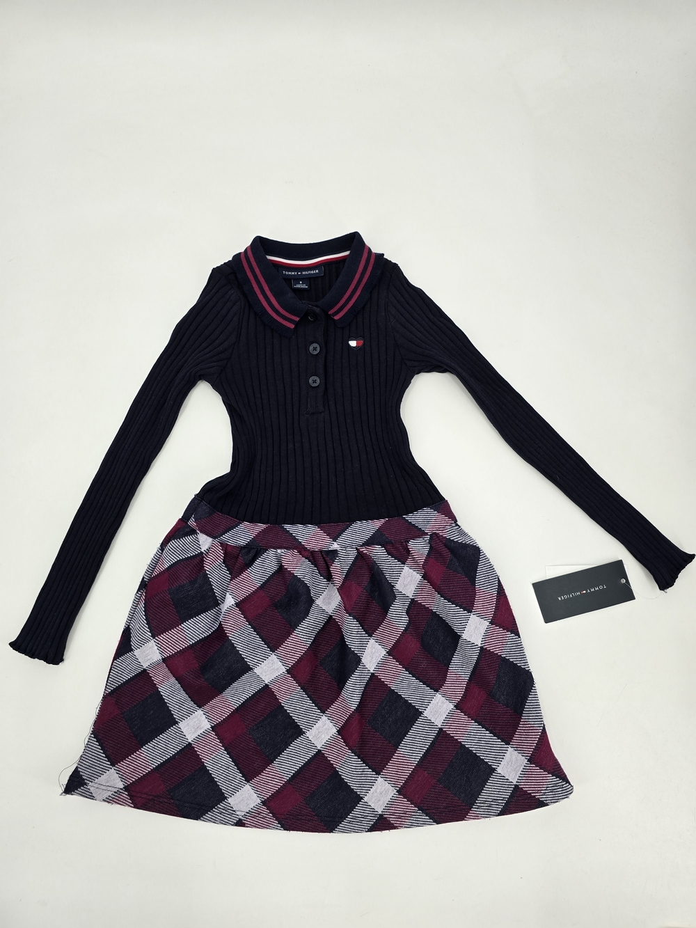 Tommy Hilfiger Girl Ribbed Plaid Long Sleeve Polo Dress Size 5 NWT